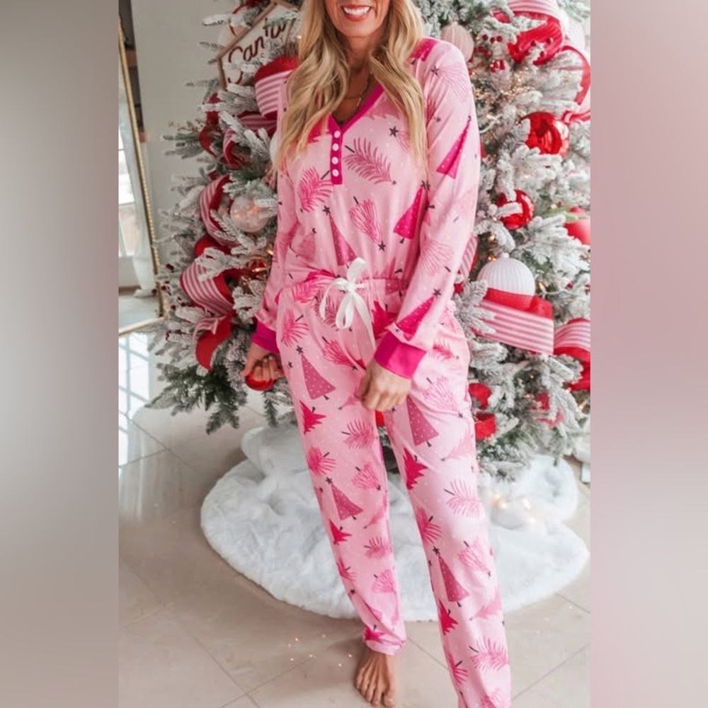 Pink Women’s Pajamas with Festive Print